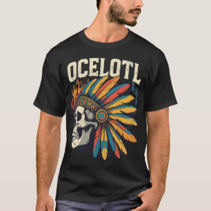Camiseta Caveira do Guerreiro Asteca com Cabeças de Penas C