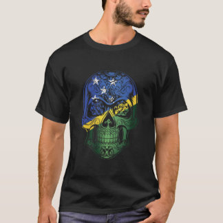 Camiseta Caveira E Bandeira Da Ilha Solomon