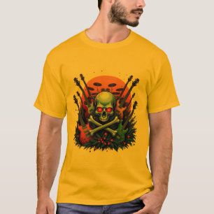 Camiseta Caveira e Cordas Roupa guitarras e tambores.