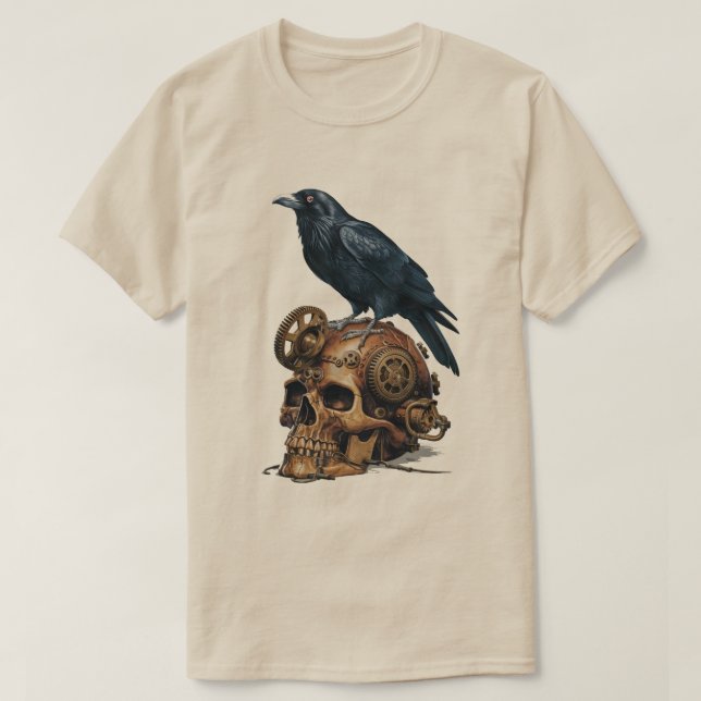 Camiseta Caveira e Corvo Steampunk (Frente do Design)