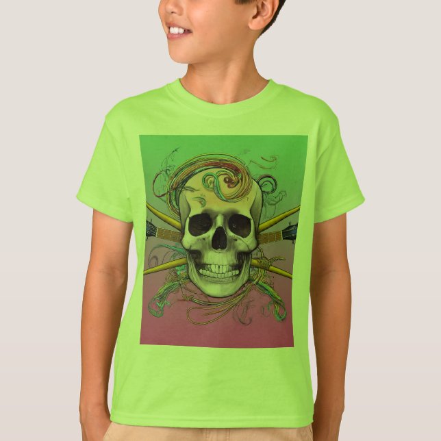 Camiseta Caveira e Crossbones Rock Anhim design (Frente)