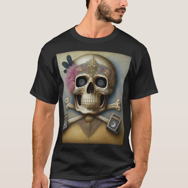 Camiseta Caveira e Crossbones Rock Tattoo T-shirts design (Frente)