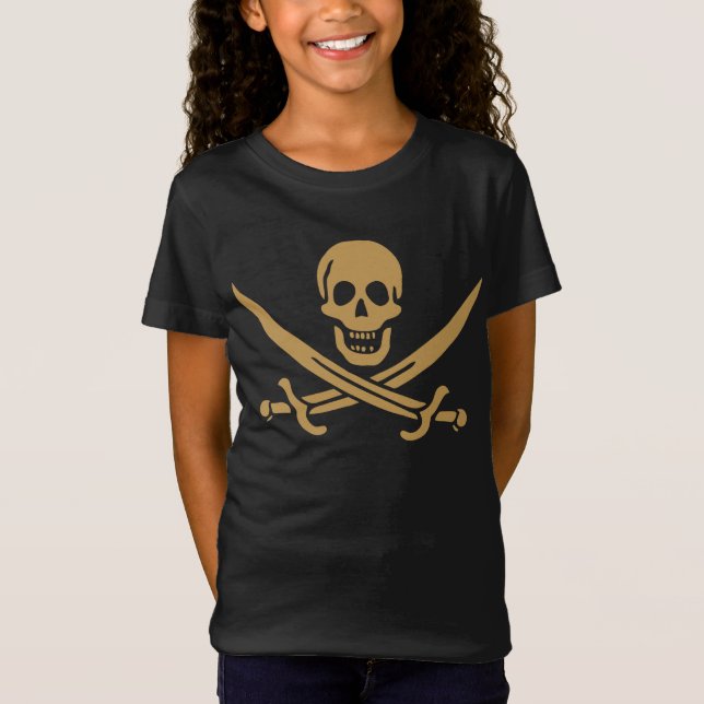 Camiseta Caveira e Cutelo de Ouro Azteca Pirata Calico Jack (Frente)