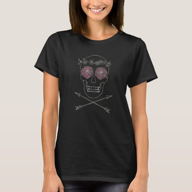 Camiseta Caveira e Olhos de Rosa com Flechas (Frente)