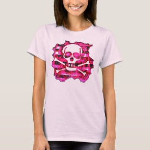 Camiseta Caveira e Ossos Rosa Emo