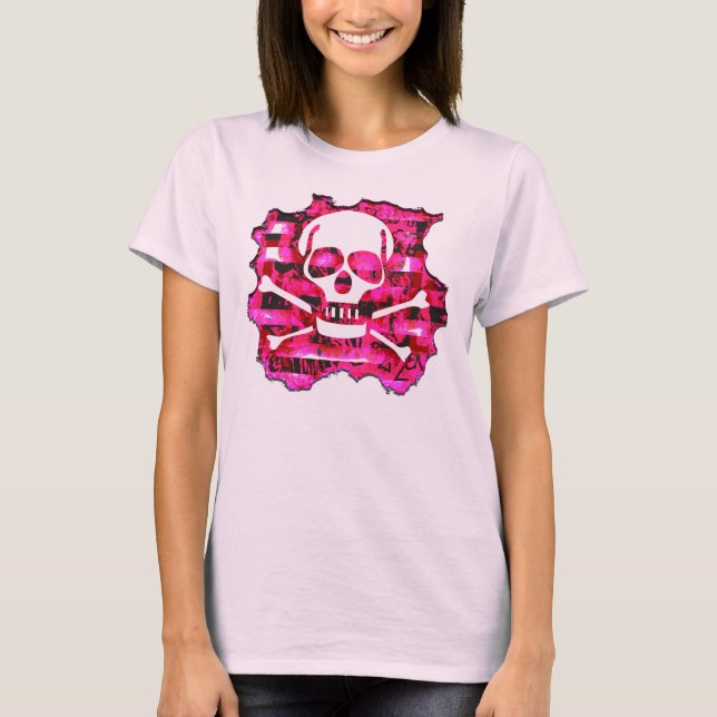 Camiseta Caveira e Ossos Rosa Emo (Frente)