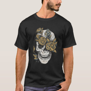 Camiseta Caveira E Rosa De Flor Desenhados