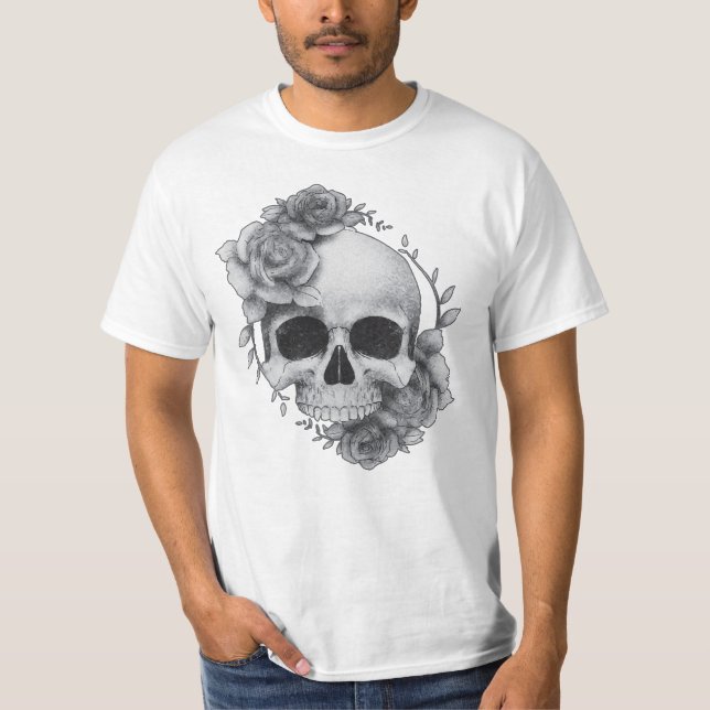Camiseta Caveira e Rosa Sketch (Frente)