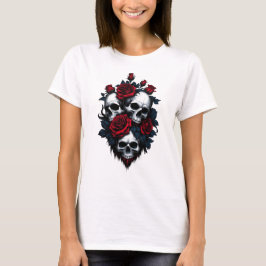 Camiseta Caveira e Rosas: Design Floral Gótico