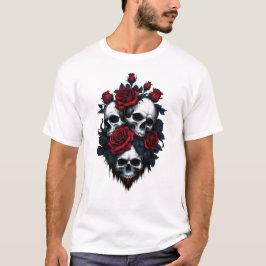 Camiseta Caveira e Rosas: Design Floral Gótico