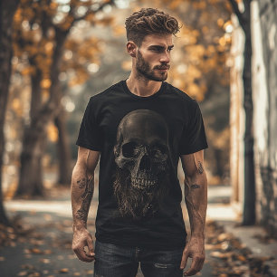 Camiseta Caveira Escura com Arte Barba Símbolo da Mortali