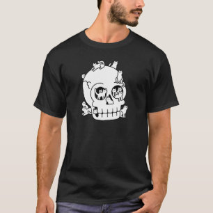 Camiseta Caveira está Cheio de Gatos Doodle Caveira Assusta