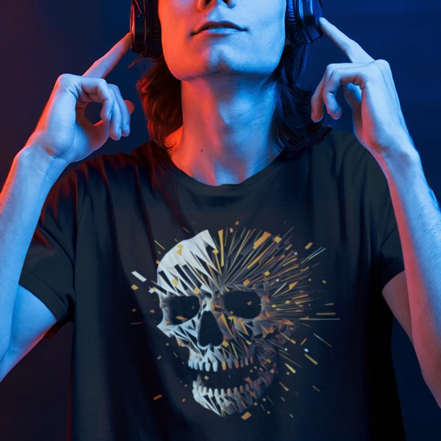 Camiseta Caveira Explosiva - Fissurando o crânio Abstrato L (Criador carregado)