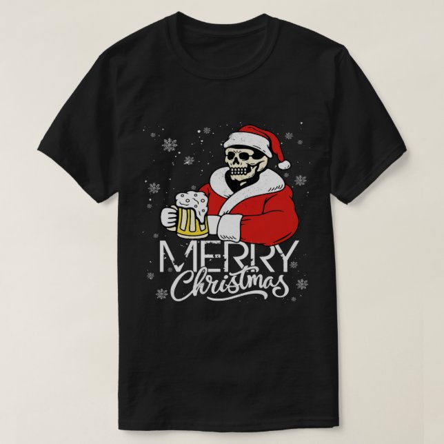 Camiseta Caveira Feliz Natal Caveira Chapéu Papai Noel Bebe (Frente do Design)
