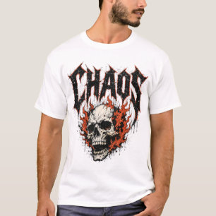 Camiseta Caveira Flamejante Caos Heavy Metal