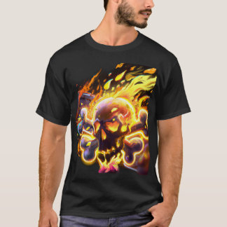 Camiseta Caveira Flamejante e Ossos Cruzados