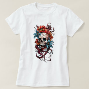 Camiseta Caveira Floral e Octopus