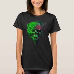 Camiseta Caveira Floral Néon Gótica Sugar Skull