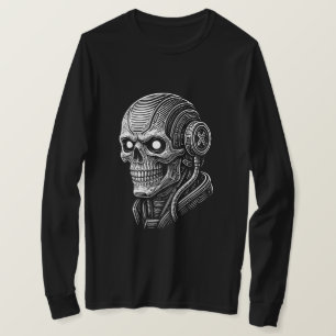 Camiseta Caveira Futurista Cyberpunk em Estilo Tech