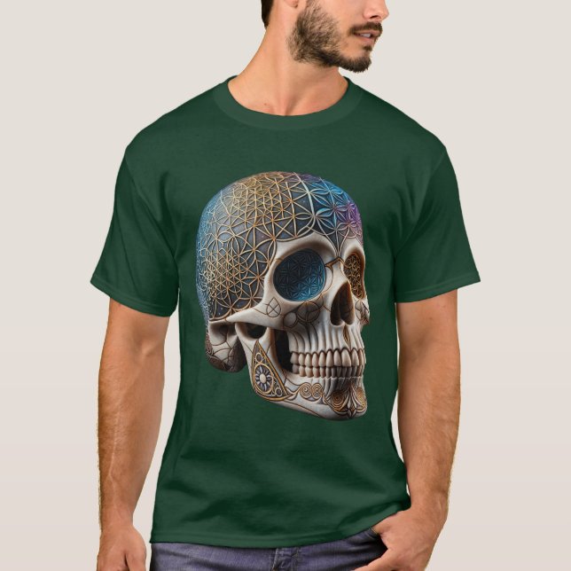 Camiseta Caveira Geométrica Cósmica (Frente)