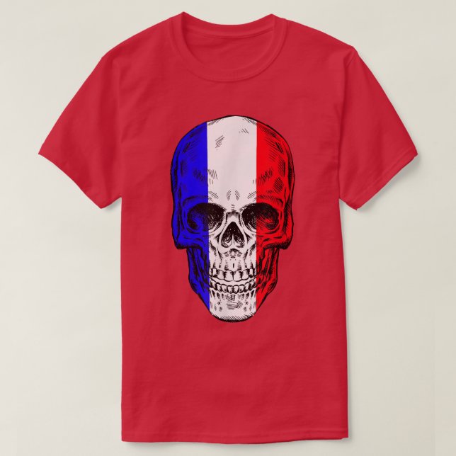 Camiseta Caveira legal com Cópia de Sinalizador Francês T-S (Frente do Design)
