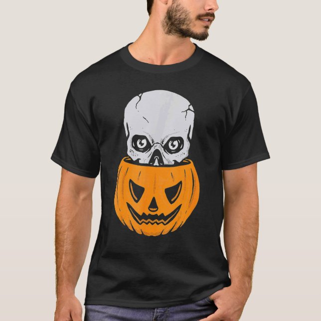 Camiseta Caveira Na Figurina De Halloween De Pumpkin (Frente)