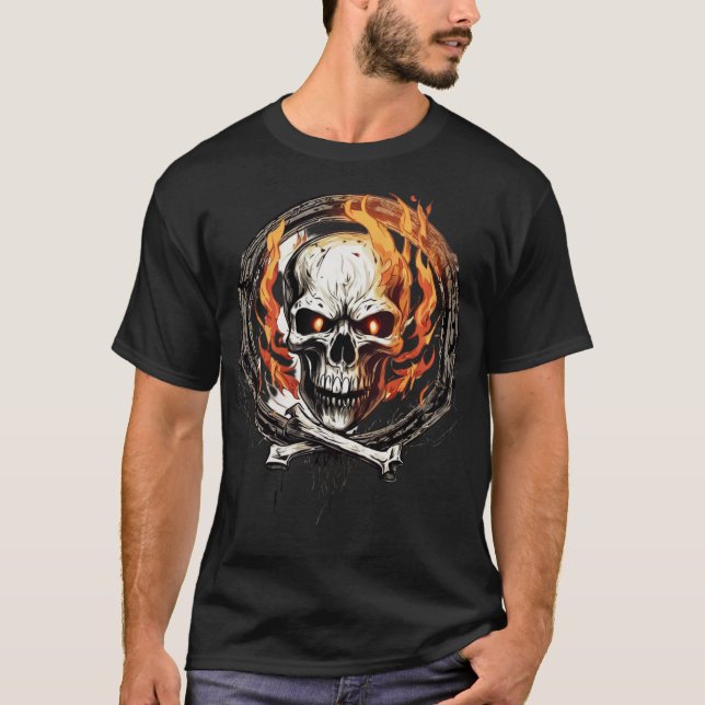 Camiseta Caveira óssea e fogo (Frente)