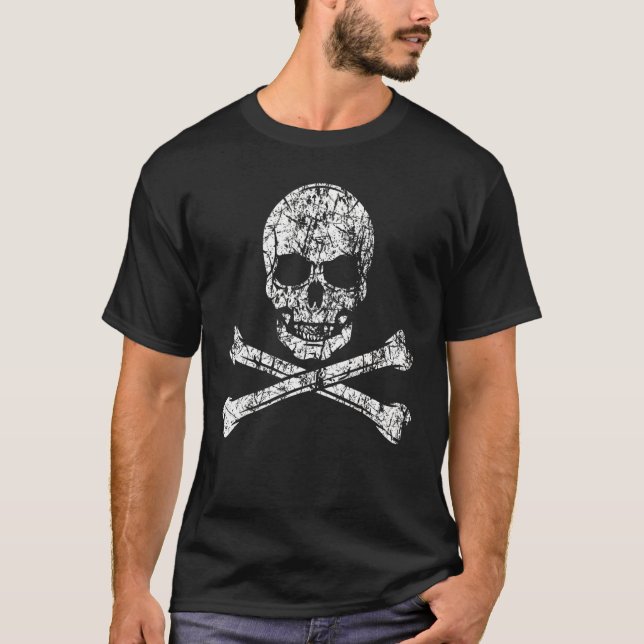 Camiseta Caveira Pirata E Navio De Tripulação Do Mar De Cru (Frente)