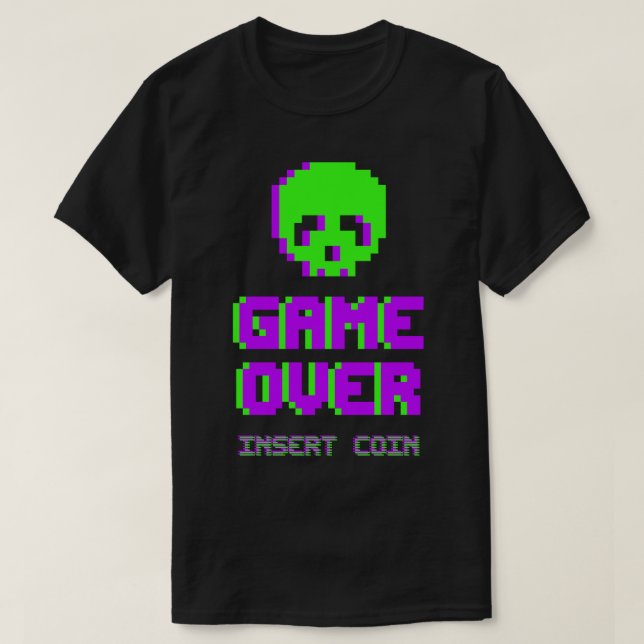 Camiseta Caveira Pixel Art Game Over (Frente do Design)
