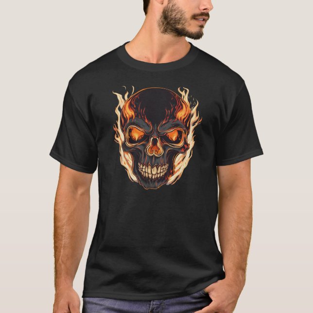Camiseta Caveira Preta de Fogo  (Frente)