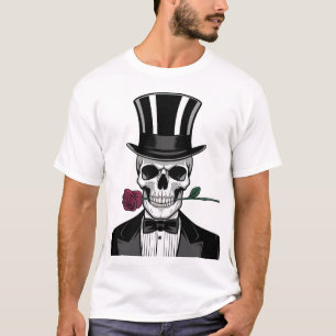 Camiseta Caveira Romântica com Rosa - Design de Dia das Bru