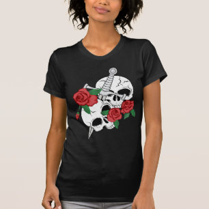 Camiseta Caveira, Rosas e punhal