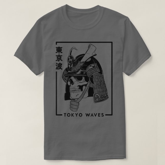 Camiseta Caveira Samurai Japonesa Desenhada Ar Minimalista (Frente do Design)