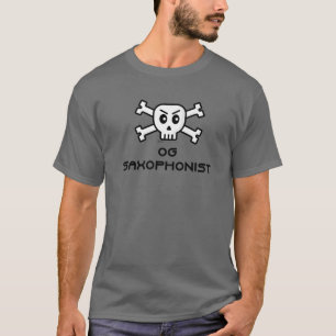 Camiseta Caveira Saxofonista OG E Design De Palavras Cruzad