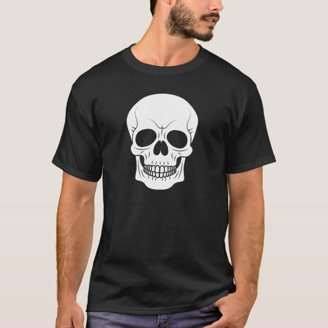 Camiseta Caveira Simples Silhueta Cabeça Branca Halloween (Frente)