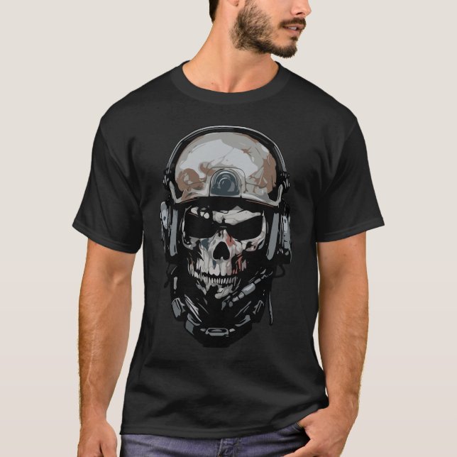 Camiseta Caveira Soldado do Exército com Design de Cheio (Frente)