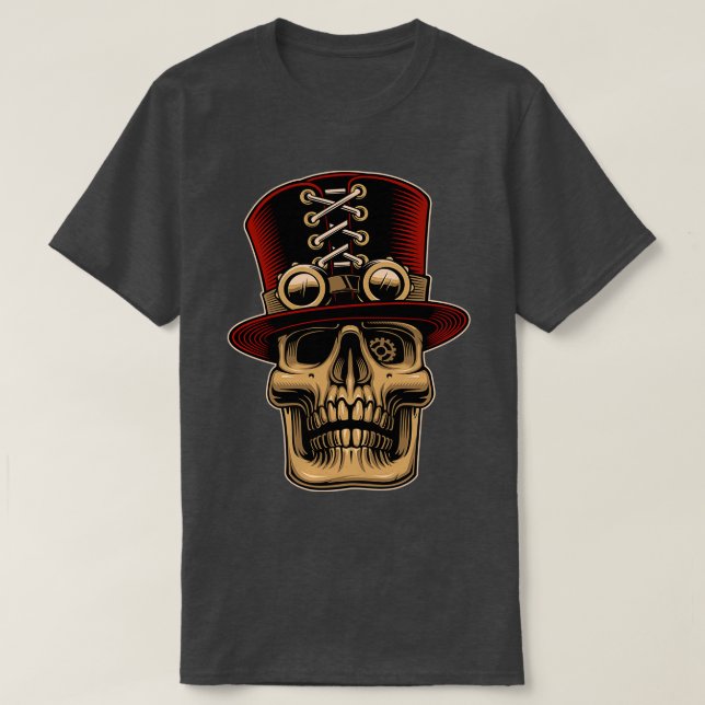 Camiseta Caveira Steampunk com presente de arte de última g (Frente do Design)