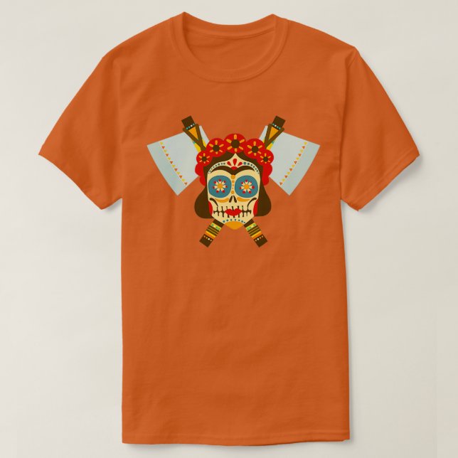 Camiseta Caveira Tribal Dual Ax 16 (Frente do Design)