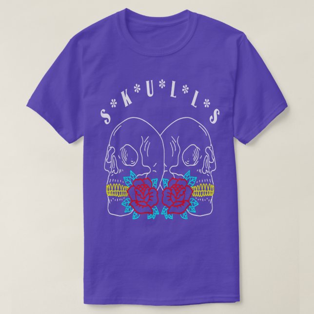 Camiseta Caveiras Skeleton Ossos Flores T-Shirt (Frente do Design)