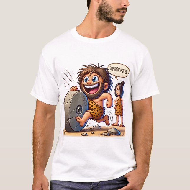 Camiseta Caveman Rolling Stone Engraçado Tee (Frente)