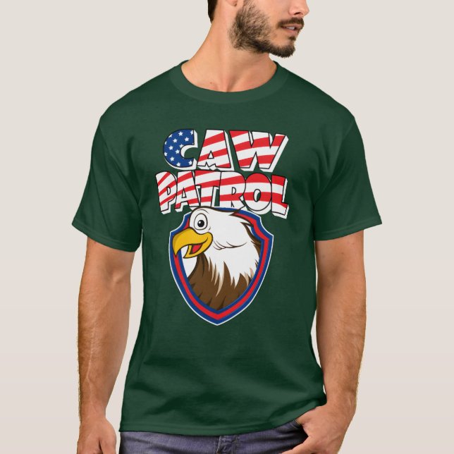 Camiseta Caw Patrol Bald Eagle American Red White Blue Flag (Frente)