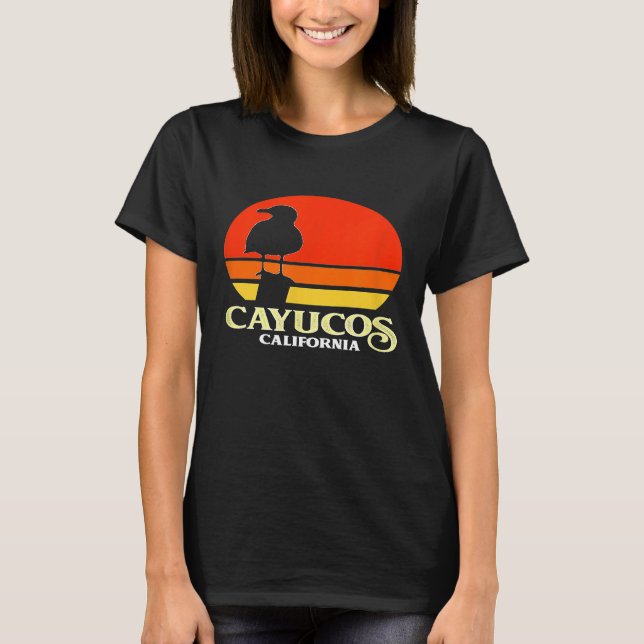 Camiseta Cayucos California Retro Seagull Sunset (Frente)
