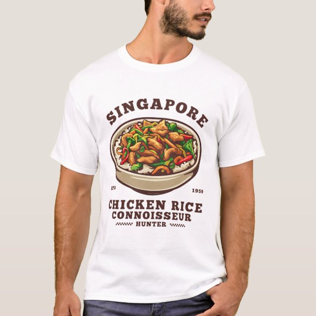 Camiseta Caza de conhecedores de arroz de frango em Singapu (Frente)