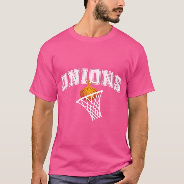 Camiseta Cebola entrando em uma rede de basquete (Frente)