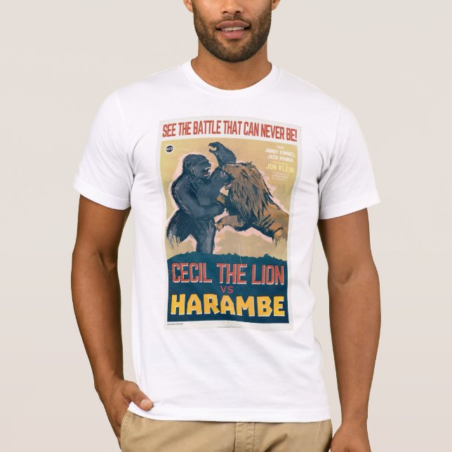 Camiseta Cecil o leão CONTRA Harambe o filme do gorila (Frente)