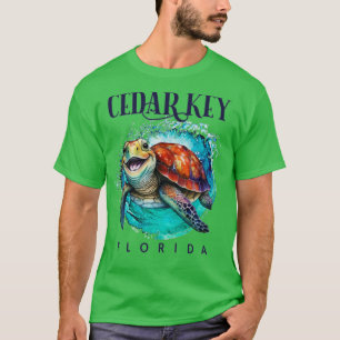 Camiseta Cedar Key Florida Watercolor Happy Sea Turtle