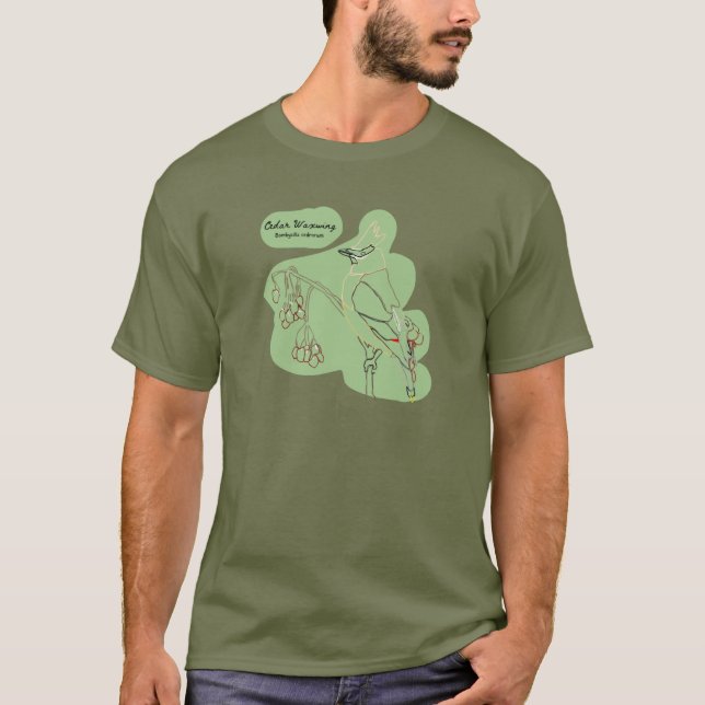 Camiseta Cedar Waxwing Stencil - Fatiga Verde-Cheio Frente (Frente)