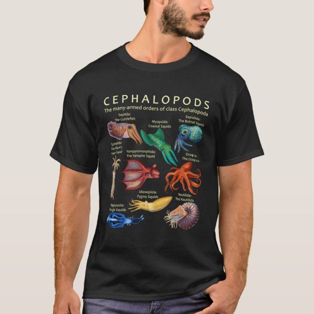 Camiseta Cefalópodes Octopus Lula De Cuttlefish E Nautil (Frente)