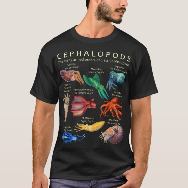 Camiseta Cefalópodes Octopus Lula De Cuttlefish E Nautil (Frente)