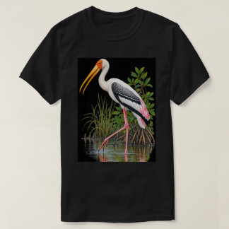 Camiseta Cegonha Rosa da Vida Selvagem do Pântano Ave na Ág